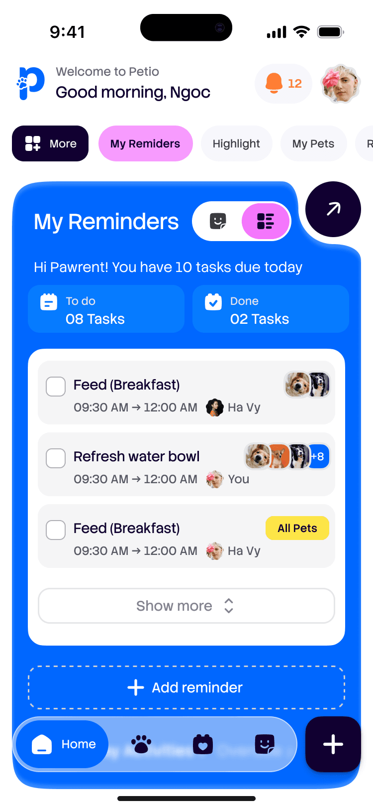 Petio Reminder Screen